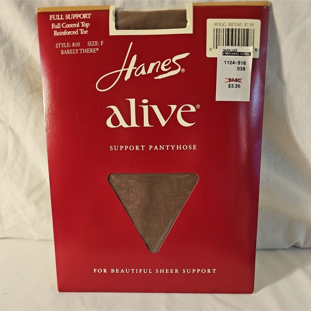 Vintage Hanes Alive Full Support Control Top Reinforced Toe Size F Barely There